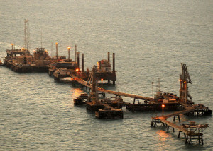 Iraq’s Khawr Al Amaya Oil Platform (KAAOT) just after sunrise. Photo by U.S. Navy photo by Mass Communications